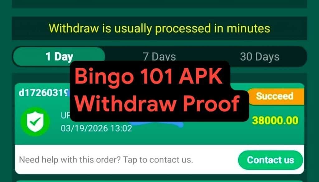 bingo-101 game withdrew proof
